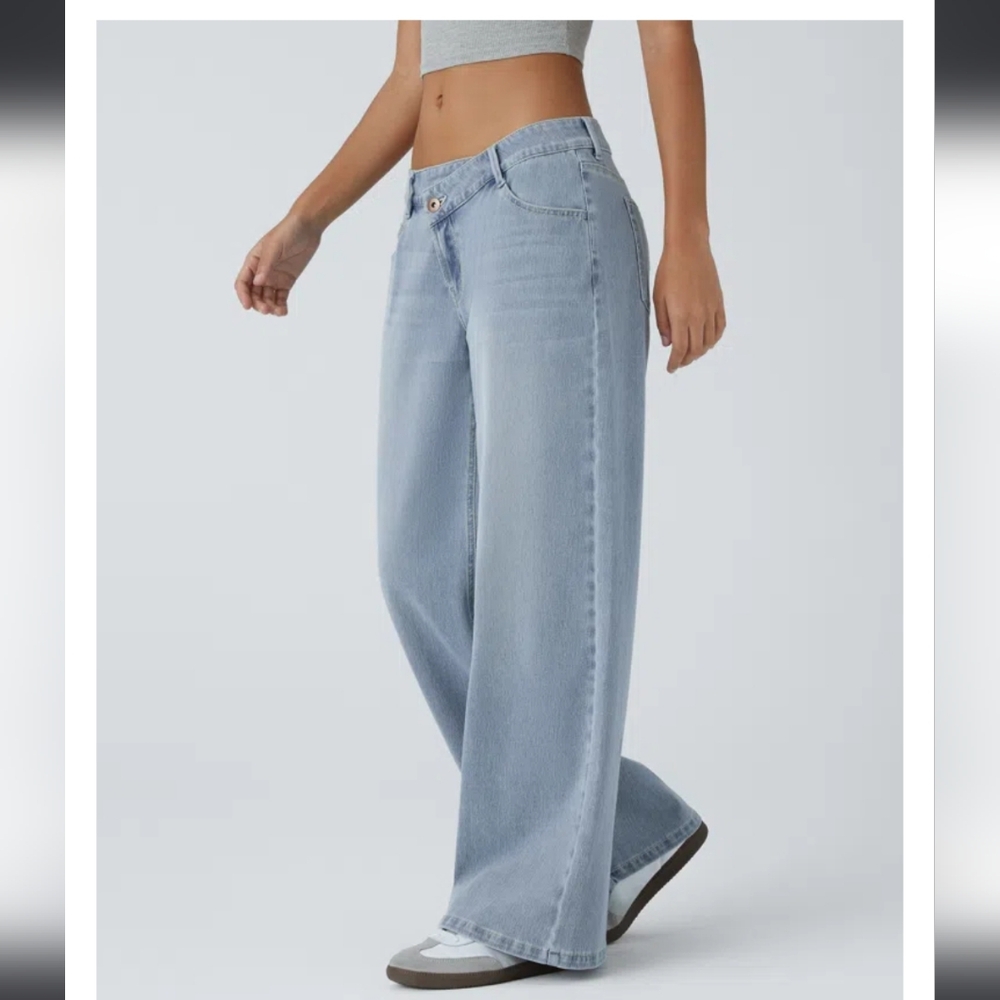 HALARA Flex Asymmetric Low Rise Baggy Wide Leg Light Wash Nwt Size XL Tall